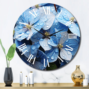 Blue Hydrangea Celestial Petals - Floral Metal Wall Clock